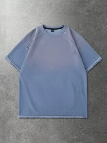 ROMWE MEN Grunge Punk Men's T-Shirt With Street American Design, Splatter Paint Horse Effect T-Shirt - Mauve Purple - View 3