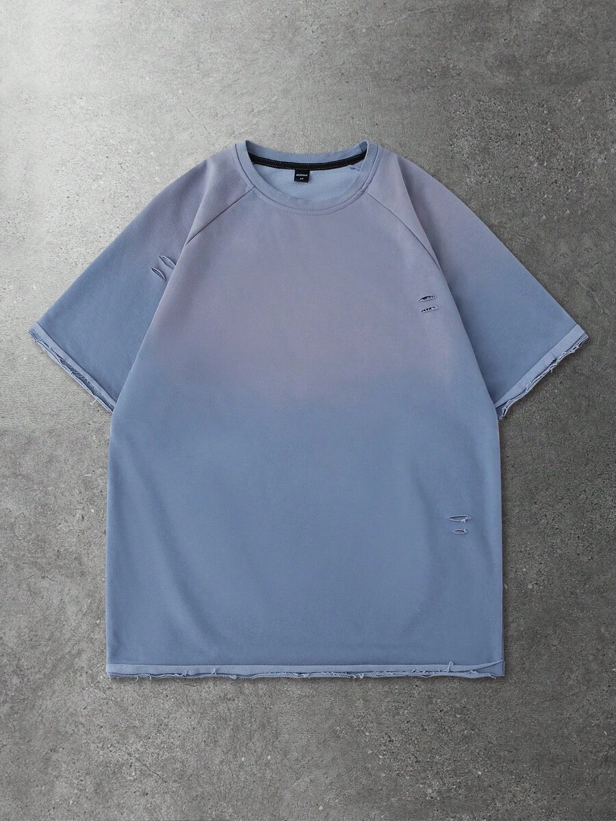 ROMWE MEN Grunge Punk 男士T恤，街头美式设计，泼墨马图案T恤 - 淡紫色 - 查看 1