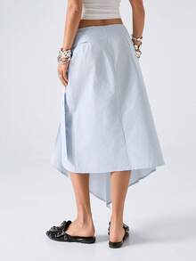 LYSMO 2026 New Arrive Minimalism Spring/Summer Women's Casual Striped Asymmetric Hem Skirt - Blue - View 2