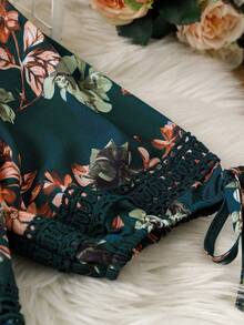 GlowEve Vestido de verano elegante de mujer con estampado floral y patchwork de encaje - Verde Oscuro - Ver 4