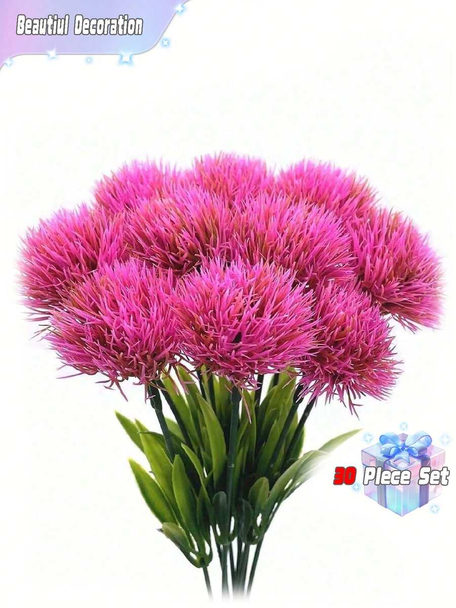 30片人造蒲公英叶塑料花，浪漫人造花塑料中心花束，适用于婚礼、房间、家居装饰、酒店派对活动、新年礼物、手持花艺摆件、情人节婚礼/家居/卧室/客厅/餐桌装饰/新娘捧花/户外花园 - 玫紅色 - 查看 1