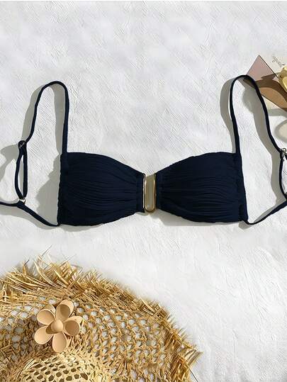 SHEIN Swim Women's Solid Color Swimsuit Top For Vacation & Beach