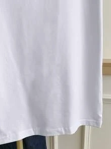 Resyla Camiseta de manga corta con cuello redondo y bloque de color para talla grande - Blanco - Ver 5