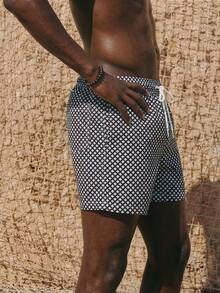 ZELFYO Men's Summer Holiday Plaid Drawstring Waist Beach Shorts, Hawaiian - Black and White - View 4