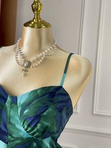 Rometta Robe de cocktail élégante à taille froncée et imprimé tout-sur-tout pour femmes grandes tailles - Vert - Voir 3