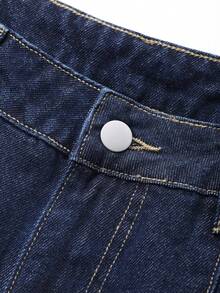 DAZY Jeans de mezclilla lavados de estilo coreano holgados para mujer - Azul - Ver 2