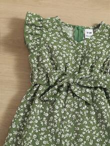 SHEIN 女婴可爱碎花短袖连体衣，夏季 - 綠色 - 查看 5