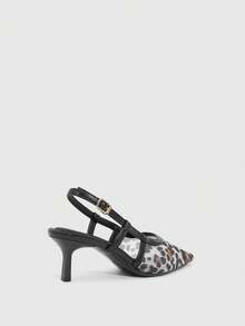 CUCCOO SZL Tacones de fiesta con punta cuadrada, estampado de leopardo, malla y correa de tobillo para mujer - Negro - Ver 8