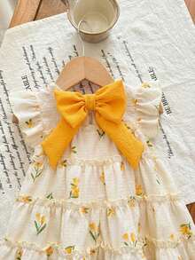 SHEIN Đầm bé gái dễ thương, dáng rộng, họa tiết hoa nhí, tay bồng, viền bèo. - Nhiều màu - Xem 5