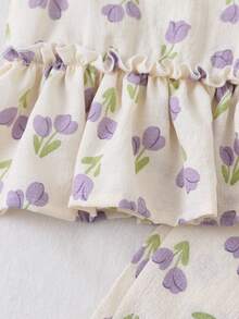 SHEIN Bộ đồ mùa hè dễ thương cho bé gái: áo hai dây họa tiết hoa nhí và quần cạp chun. - Nhiều màu - Xem 5