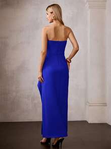 MOTF Soiréza WOMEN'S STRAPLESS DESIGN LONG COCKTAIL DRESS, SUITABLE FOR FORMAL OCCASIONS - Blue - View 3