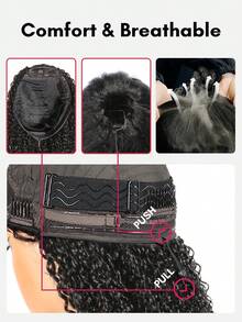 QUICK WEAR Pixie Curly Half Wig Human Hair 3 In 1 Seamless Flip Over Half Wigs Human Hair Glueless Wigs With Front Pixie Curly Hair Natural Black Wear And Go Beginner Friendly Human Hair Drawstring Headband Wig For Women - Natural Black - View 10