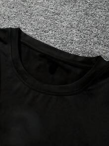 Nueva camiseta de mujer 2026 otoño-invierno, de manga corta con cuello redondo, 100% algodón, holgada, de estilo casual y versátil con estampado moderno, ideal como prenda básica. - Negro - Ver 5