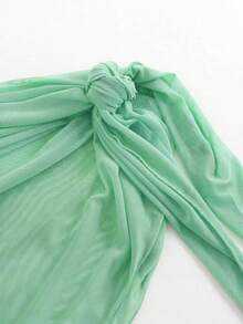 Solid Color Mesh Swim Basics Skirt For Beach And Resort, Ideal For Summer Beach Vacations. XUQA - Mint Green - View 4