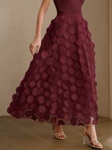 Anewsta 高品质时尚女式标准尺码优雅A字网纱半身裙，适合日常、约会和通勤穿着。 - 酒紅色 - 查看 6