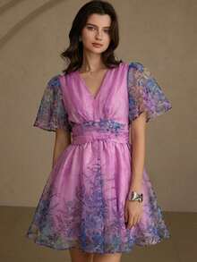 Aveloria Rosie Đầm ngắn tay cổ chữ V, thắt eo, chất liệu organza, kiểu dáng ngọt ngào, thích hợp cho kỳ nghỉ. Hàng mới về. - Nhiều màu - Xem 5