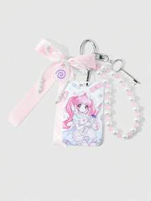 ROMWE Kawaii 1款全新二维日韩甜美少女可爱百搭高性价比手工串珠白色仿珍珠粉色进口高密度飘带蝴蝶结漩涡鱼饼吊坠粉色细闪圆形串珠钥匙扣卡通软萌动漫少女护士印花亚克力滑动卡套校园卡套、明星卡套、旅行交通卡套DIY钥匙扣配件包包挂件，适合上班族、学生、派对爱好者、日常佩戴、节日礼物 - 粉色-102 - 查看 10