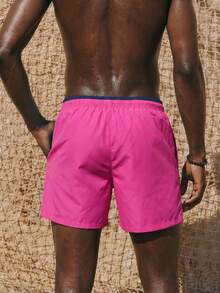 ZELFYO 男士字母補丁細節腰部抽繩泳褲 - 玫瑰紅 - 查看 2