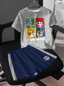 SHEIN | PAW Patrol Bộ 2 món gồm áo thun cổ tròn tay ngắn và quần short cho bé trai. - trắng - Xem 1