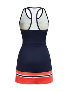 Cheerettes Vestido deportivo de mujer con espalda de tirantes de contraste y shorts - Azul - Ver 14