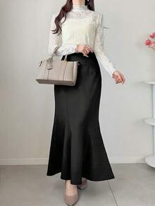 FRIFUL 女士花卉蕾丝领长袖修身衬衫 - 白色 - 查看 3