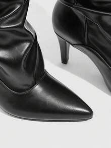 Daringsoles Ladies Sexy Pleated Black Wide-Leg Boots Slip-On PU Leather Avant-Garde Stiletto High-Heeled Women's Boots Gorgeous - Black - View 6