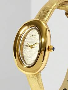MOTF PREMIUM 椭圆形金色矩形图案金属金色女士手表 - 金屬金 - 查看 5