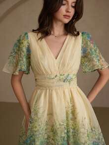 Aveloria Rosie Đầm ngắn tay cổ chữ V, thắt eo, chất liệu organza, kiểu dáng ngọt ngào, thích hợp cho kỳ nghỉ. Hàng mới về. - Nhiều màu - Xem 6