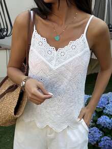 Women's 100% Cotton White Beach Vacation Tank Top, Summer Boho - White - View 6