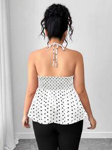 SHEIN Elenzya Áo hai dây chấm bi gợi cảm, thanh lịch dành cho nữ cỡ lớn, đa năng, phù hợp đi làm, thiết kế ôm sát với lưng thun giúp tôn dáng, thích hợp cho các hoạt động hàng ngày, đi làm và hẹn hò. - Đen và trắng - Xem 2