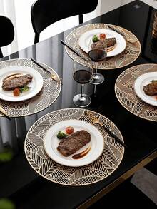1-8pcs Simple Gold PVC Placemats, Washable, Easy To Clean, Wipe-Clean, Non-Slip, Dining Table Mats, Sweet Reverie, Elegant Placemats, Tabletop Setting, Kitchen Dining Mat, Holiday Wedding Decor - Multicolor - View 3