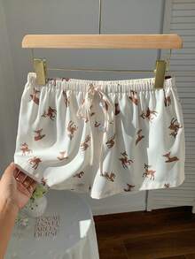 Comfortcana Quần short mặc nhà thoải mái, cạp chun, có dây rút, in hình hươu dễ thương. - Nhiều màu - Xem 3