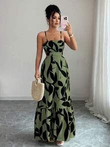 Rafferiza Petite Đầm nữ thanh lịch in hoa với dây đeo mảnh. - xanh xám - Xem 7