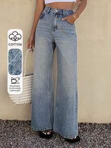 DAZY Women's High Waist Pockets Wide Leg Loose Casual Versatile Jeans - Blue - View 1