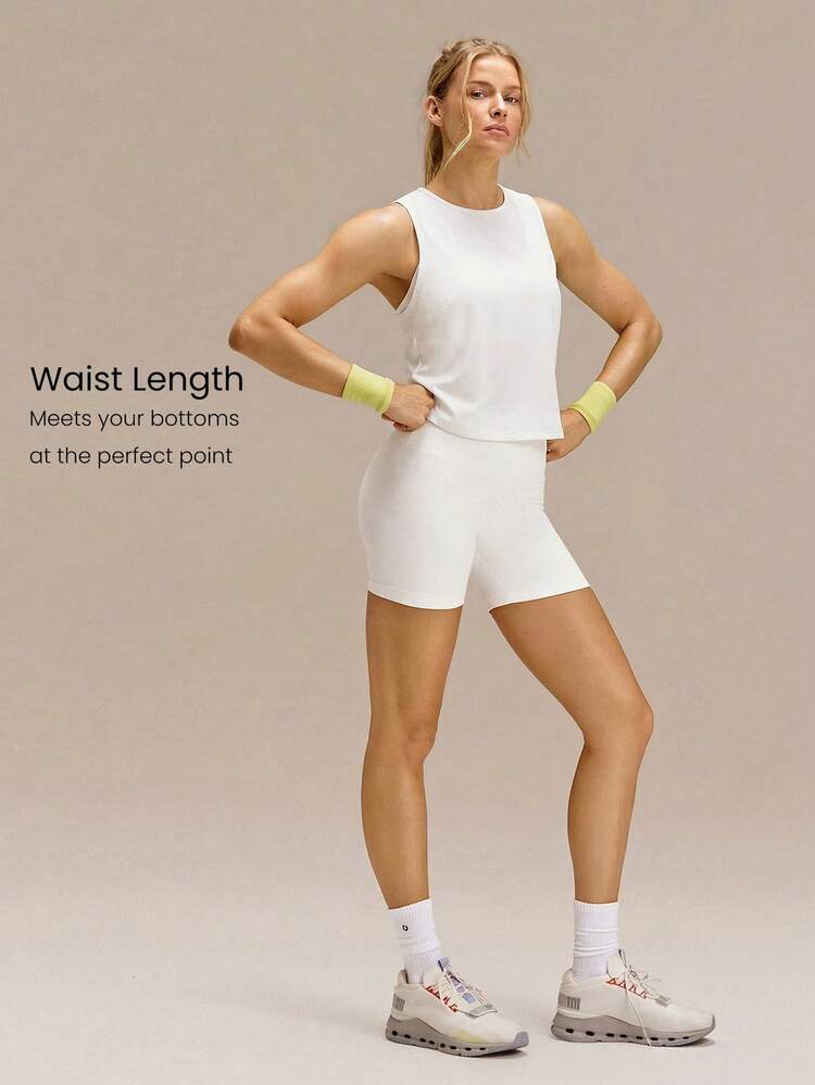 Morning Miles Ultra-Lightweight Quick-Dry Waist Length Racerback Twist Tank Top Running Jogging Training Tennis Golf Workout Gym Wear