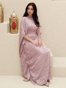 Yasmyna Đầm Ả Rập dáng rộng thanh lịch tay cánh dơi khoét eo dành cho nữ - Bụi hồng - Xem 4