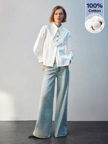 Maija 尖领纽扣前襟衬衫，长袖上衣，适合工作场合、圣帕特里克节、复活节、夏季、复活节派对、海滩度假、夏季外出、毕业典礼等场合，女士休闲衬衫。 - 白色 - 查看 7