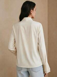 Anewsta Elegant Bowknot Tie Design Embroidered Beaded Women Blouse - Apricot - View 7