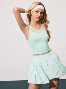 CourtClass CourtClass Solid Color Mesh Patchwork Tennis Sports Vest - Mint Green - View 4