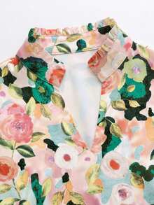 Franclia Áo kiểu nữ cổ chữ V tay loe họa tiết hoa, thích hợp cho hẹn hò, mặc hàng ngày, dự tiệc, đi làm, trà chiều, mẫu mới xuân/hè. Áo kiểu nữ họa tiết hoa, áo nữ mùa hè, áo đẹp cho nữ, áo cổ bèo, áo tay ngắn, áo in hoa, áo công sở, áo kiểu nữ mùa hè, áo mới nhất cho nữ. - Hồng - Xem 4