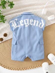 Bubblio Macacão de Manga Curta com Shorts, Padrão de Letras Macio de Malha para Bebê Menino/Menina - Azul - Visão 7