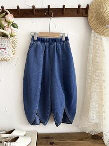 LMoss Kids Young Girl Loose Fit Jeans With Pockets - Dark Wash - View 4