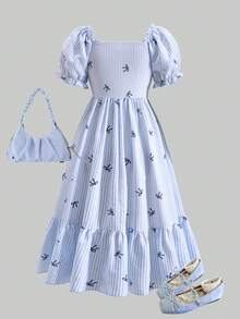 SHEIN ChillGRL 少女碎花无袖连衣裙 - 藍色 - 查看 2