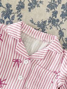 Bộ áo sơ mi dài tay kẻ sọc cài cúc và quần cho bé sơ sinh - Màu Hồng baby - Xem 5