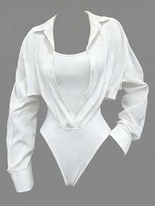 Franclia Áo liền thân dài tay kiểu dáng thường ngày dành cho nữ - trắng - Xem 1