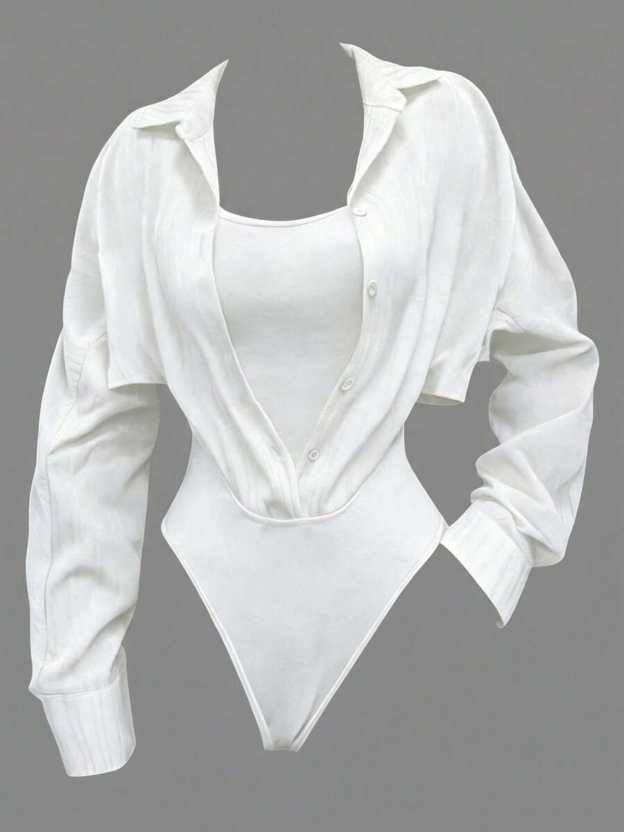 Franclia Áo liền thân dài tay kiểu dáng thường ngày dành cho nữ - trắng - Xem 1