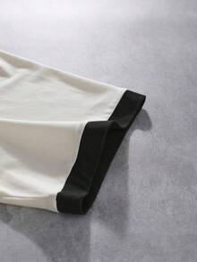 ROMWE MEN 男士休闲圆领撞色滚边短袖T恤，夏季 - 杏色 - 查看 4