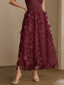 Anewsta 高品质时尚女式标准尺码优雅A字网纱半身裙，适合日常、约会和通勤穿着。 - 酒紅色 - 查看 5