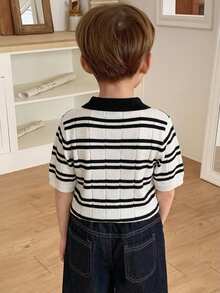 Dazy Kids Kids Fall Clothes Young Boys Striped Short Sleeve Sweater Summer - Black and White - View 6