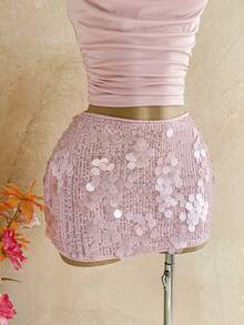 Soleia 2pcs Pink Sequin Vacation Set For Women Spring To Summer Easter Carnival Carnival Costume  Party Beach Wedding Beach Graduation Pink Two Piece Set Sequin Two Piece Set Pink Skirt Set Pink Vacation Outfit Pink Beach Outfit   Sequin Dress Pink Top Sparkle Two Piece Set Pink Outfit Women 2 Piece Two Piece Set Women Party Birthday Outfits For Women Two Pieces - Baby Pink - View 5